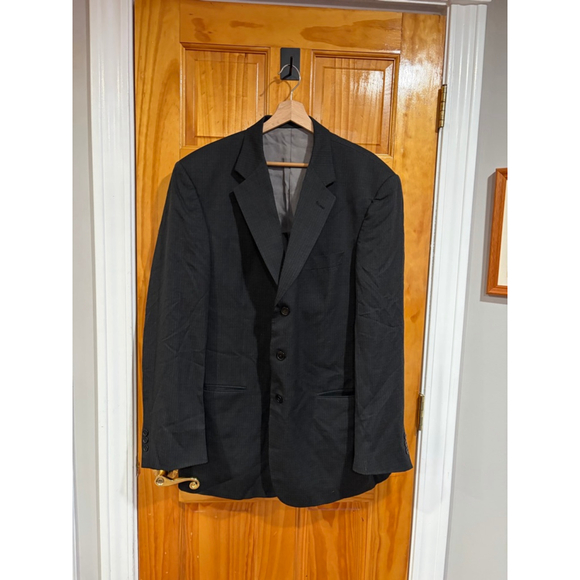 Vintage Givenchy Monsieur Super 100s Wool Blazer 44 Long Charcoal Grid Pattern